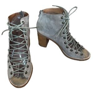 Jeffrey Campbell Cors Peep Toe Lace Up Booties Ankle Boots Tan Suede Size 7